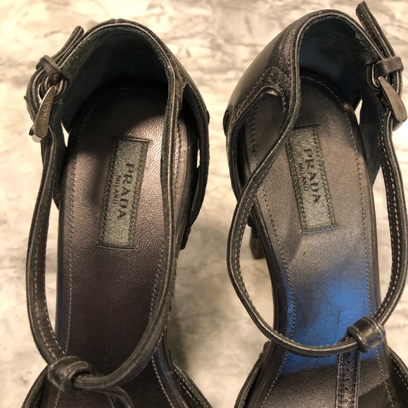 Prada Gunmetal Open Toe Platforms - Picture 8 of 15